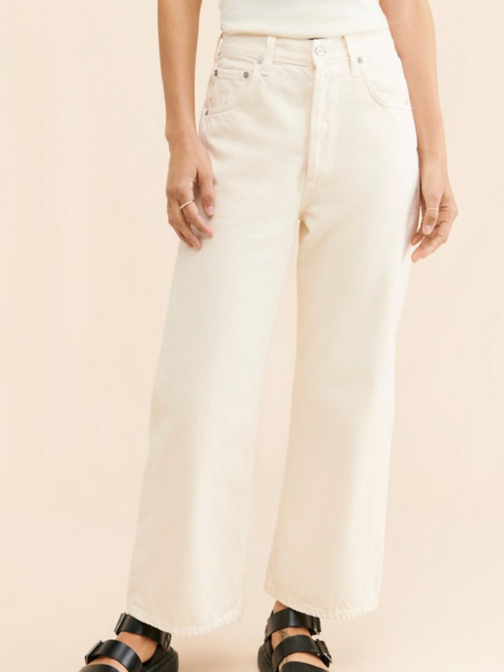 High-Rise Wide-Leg Jeans in Cream - Picture 1 of 10